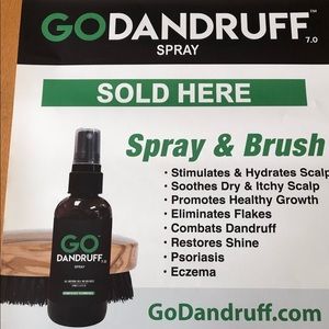 Go Dandruff Spray combats Dandruff, eczema, and psoriasis. Just spray and brush.